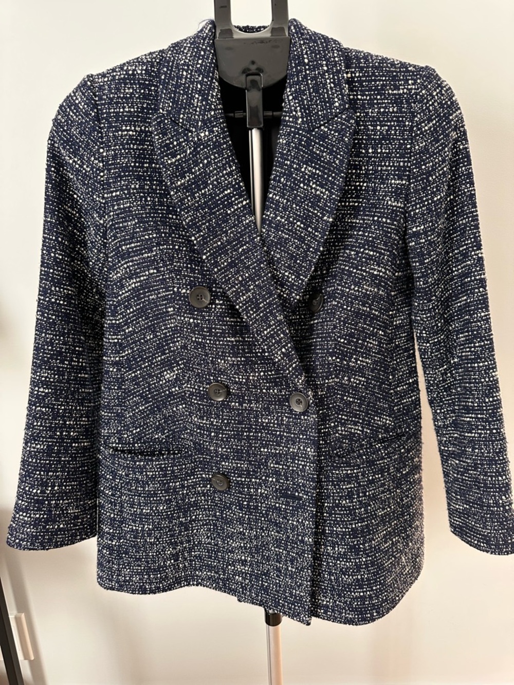 Express Navy Tweed Double-Breasted Blazer Small Petite